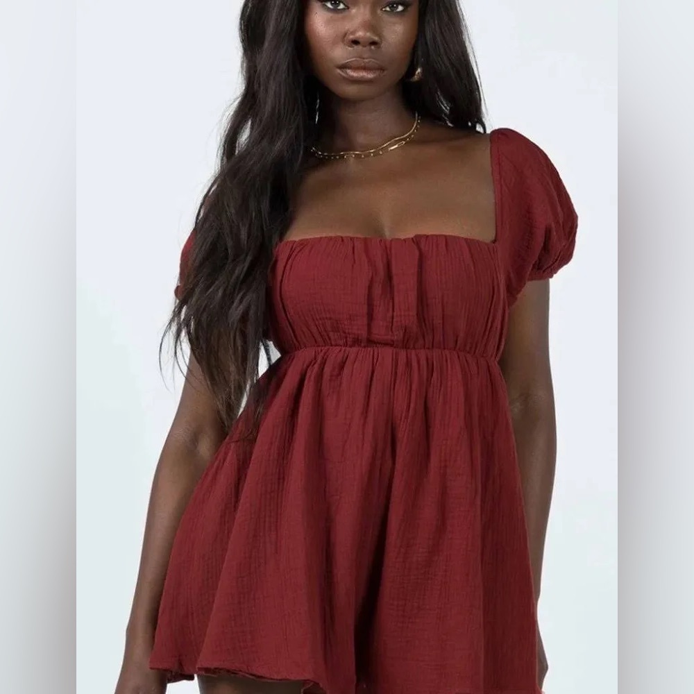 NWT Princess Polly Burgundy Puff Sleeve Romper